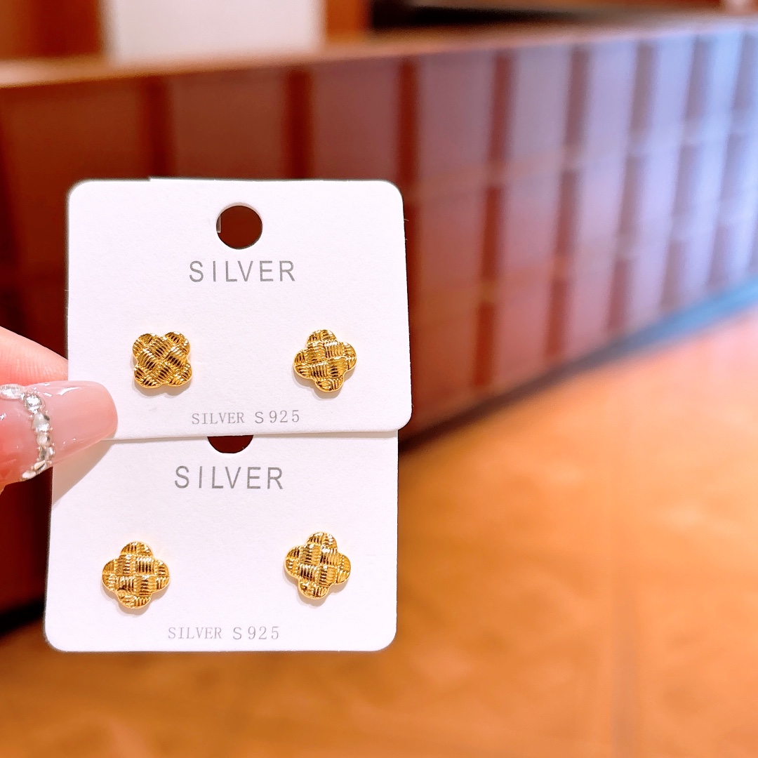S925 Sterling Silver Earrings Intellectual Anniversary Gold