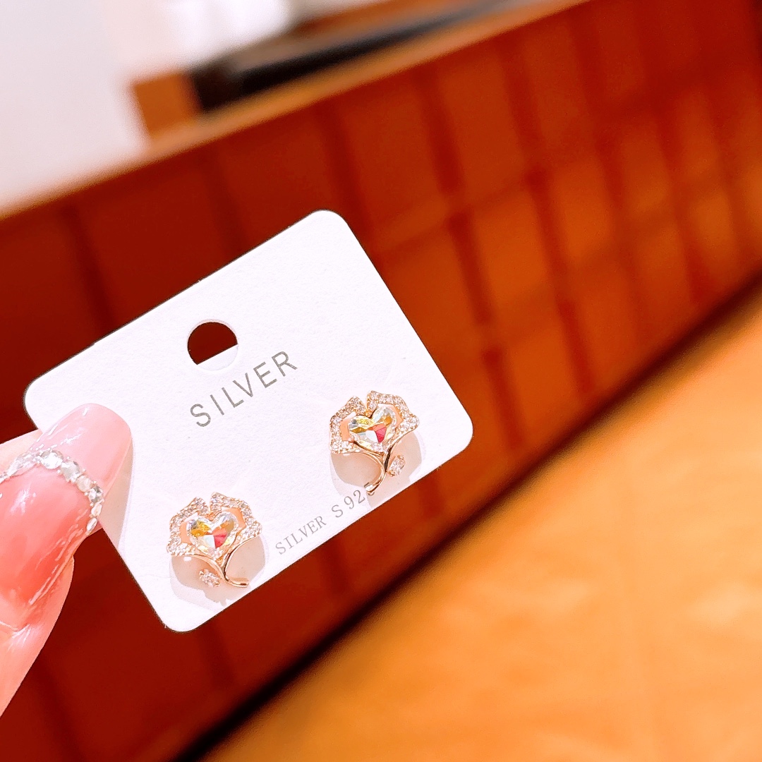 Solid Silver Earrings Light Luxury Confession Gold