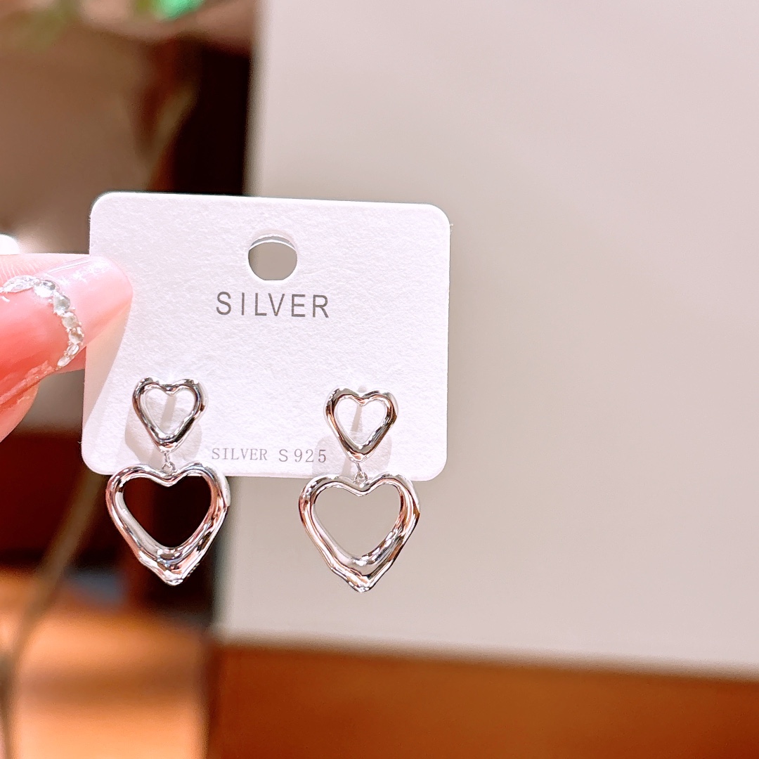 Fine Silver Earrings Korean Style Valentine's Day Silver