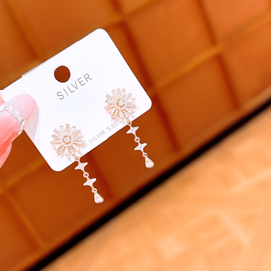 S925 Sterling Silver Earrings Vintage Engagement Gold