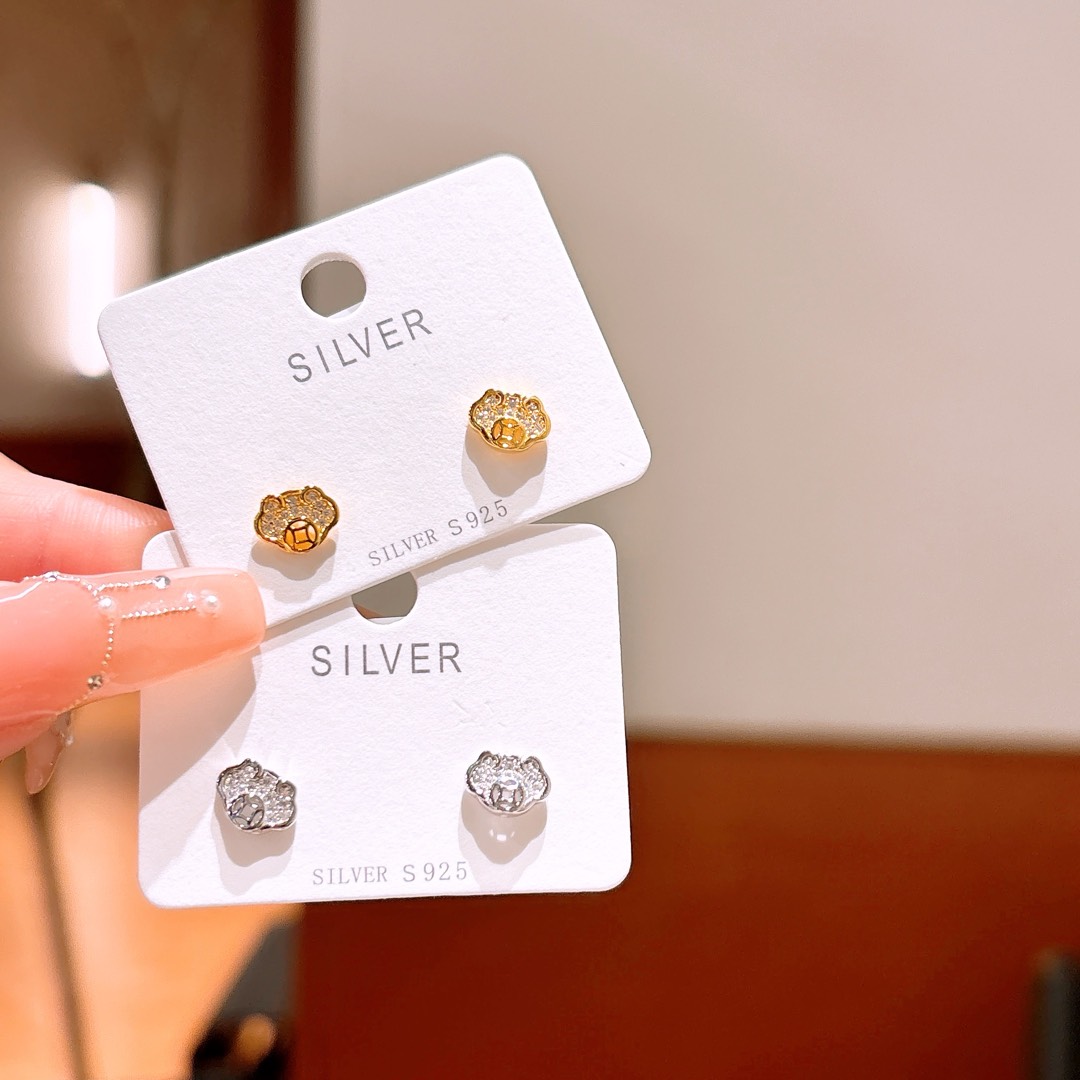 High Polish Silver Earrings Korean Style Date Night Gold