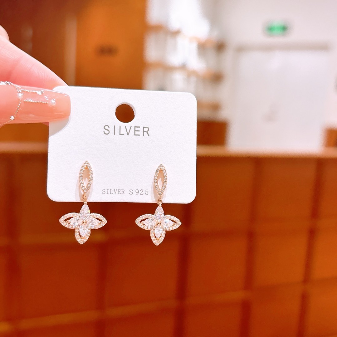 Nickel Free Silver Earrings Light Luxury Anniversary Gold