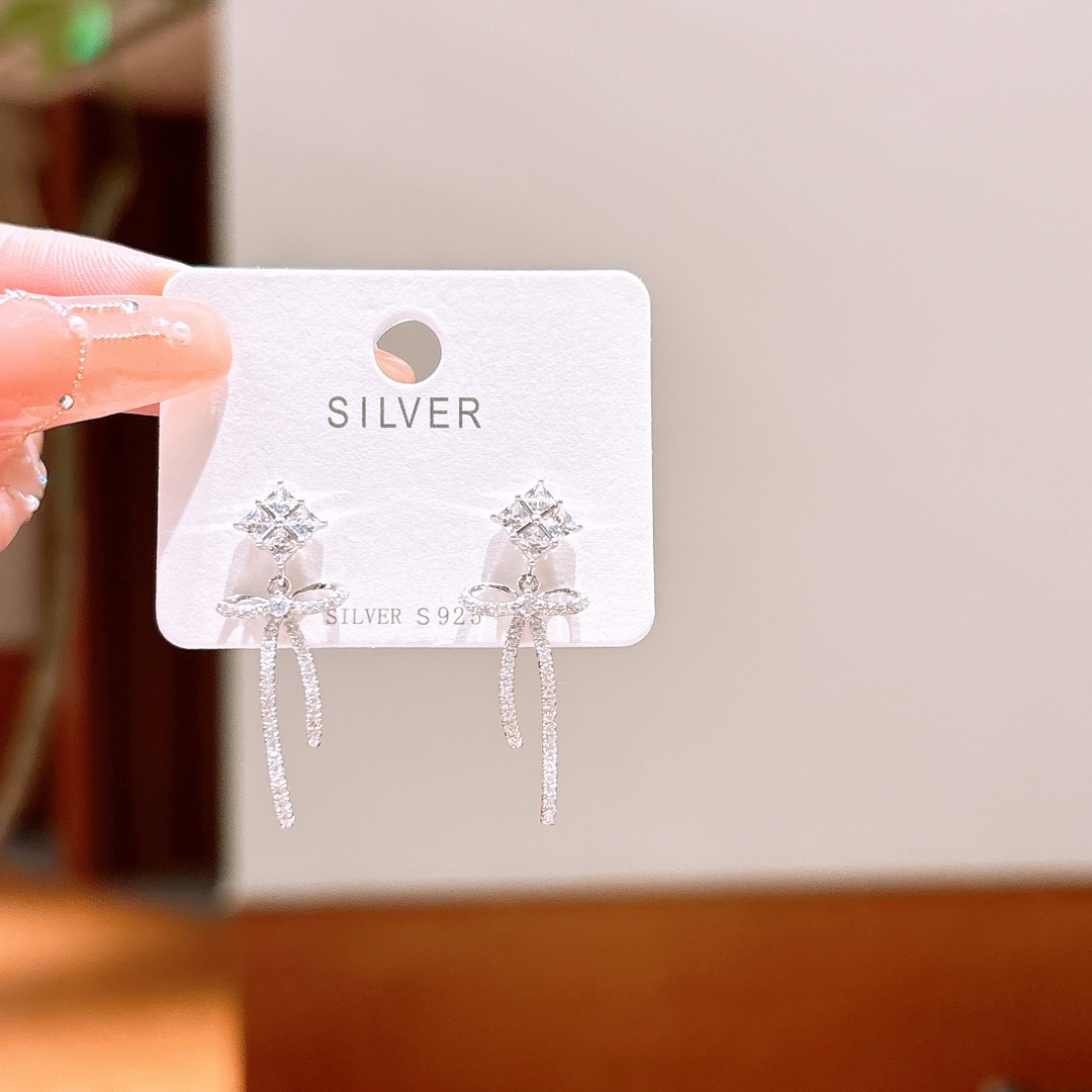 S925 Sterling Silver Earrings Elegant Office Gold