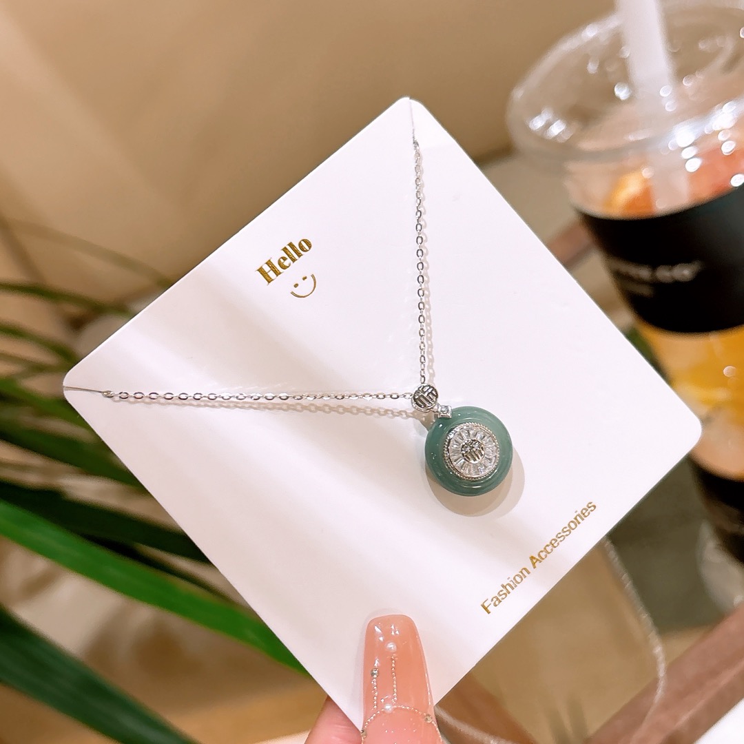 S925 Sterling Silver Jadeite Necklace Girly Workplace Gold