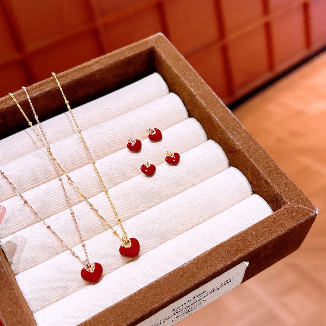 Fine Silver Earrings & Necklace Set Vintage Valentine's Day Gold