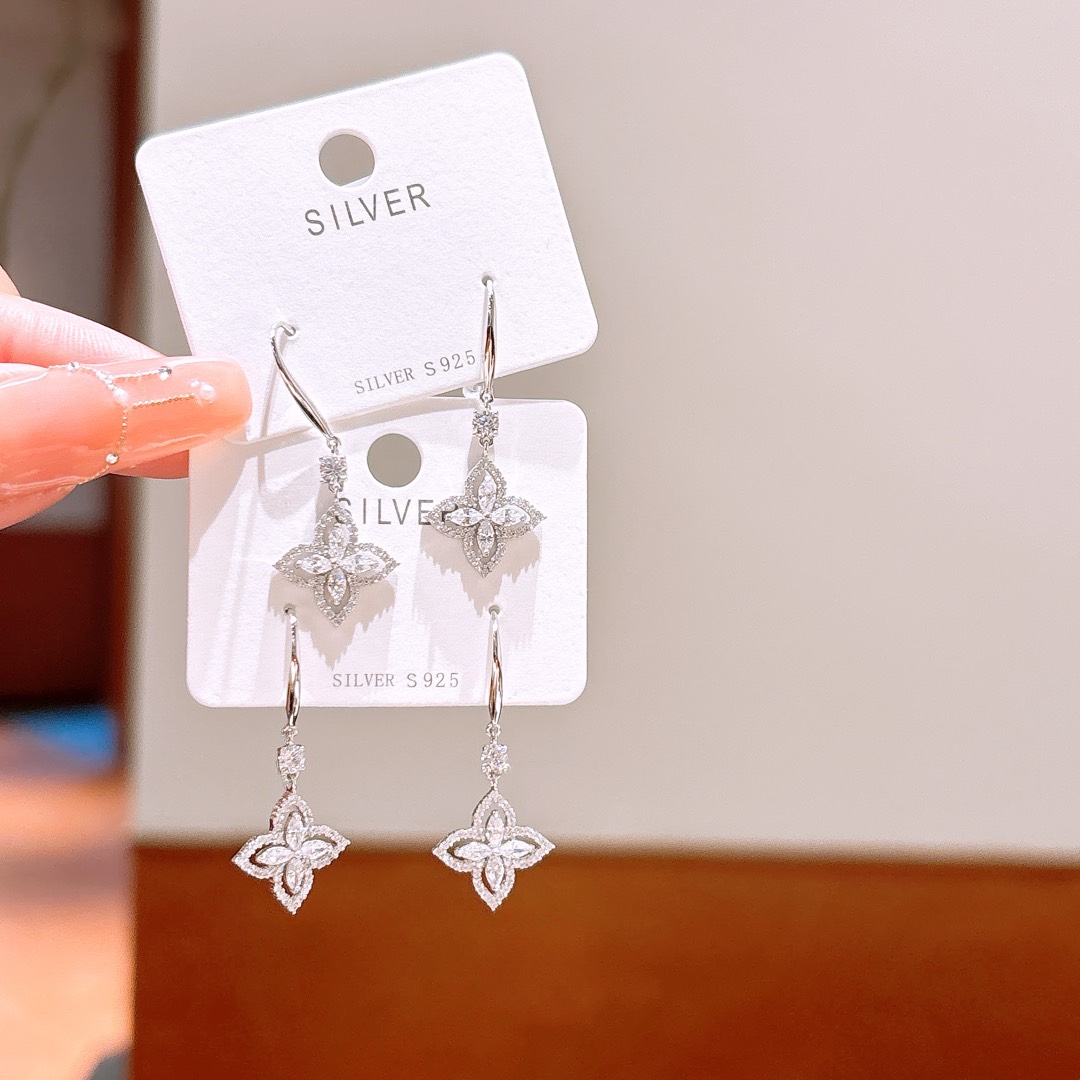 ラグジュアリー高品質シルバードロップ＆スレッドイヤリングシルバー バレンタインデー