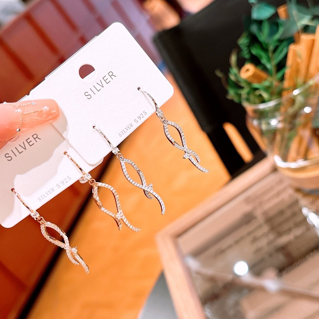 シック純銀ドロップ＆スレッドイヤリングゴールド バレンタインデー