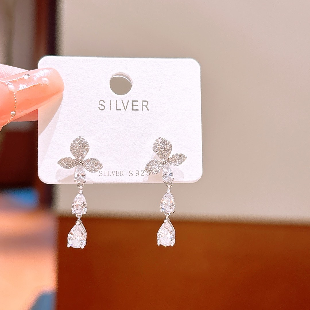 Fine Silver Earrings Korean Style Party Gold