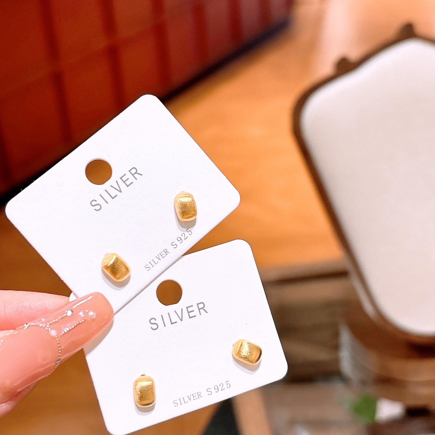 Hochglanzpoliertes Silber Ohrringe Niedlich Bankett Gold