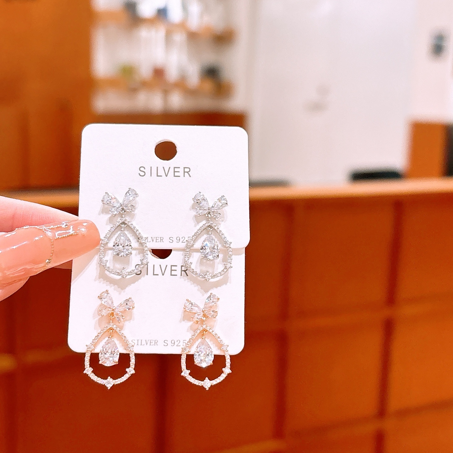 High Polish Silver Earrings Romantic Engagement Gold