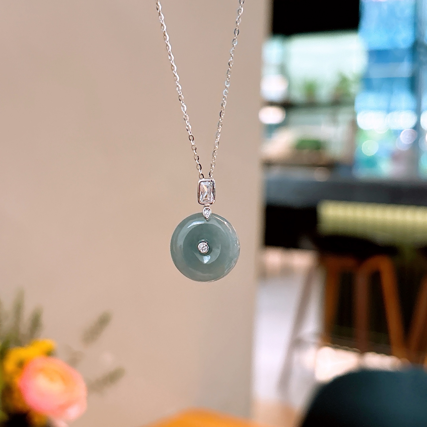 Low Allergy Silver Jadeite Necklace Light Luxury Father's Day Gold