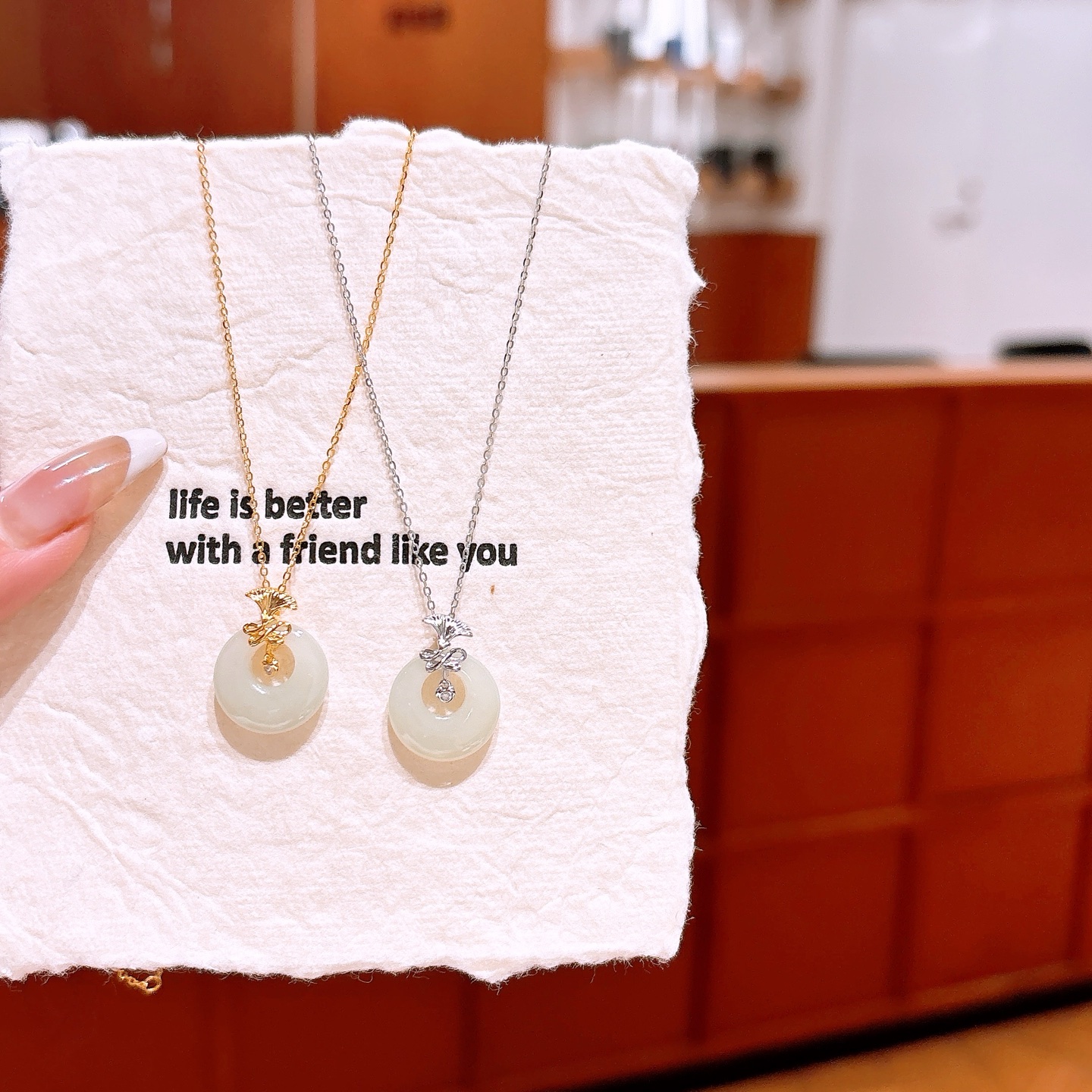 Nickel Free Silver Hetian Jade Necklace Soft Graduation Gold