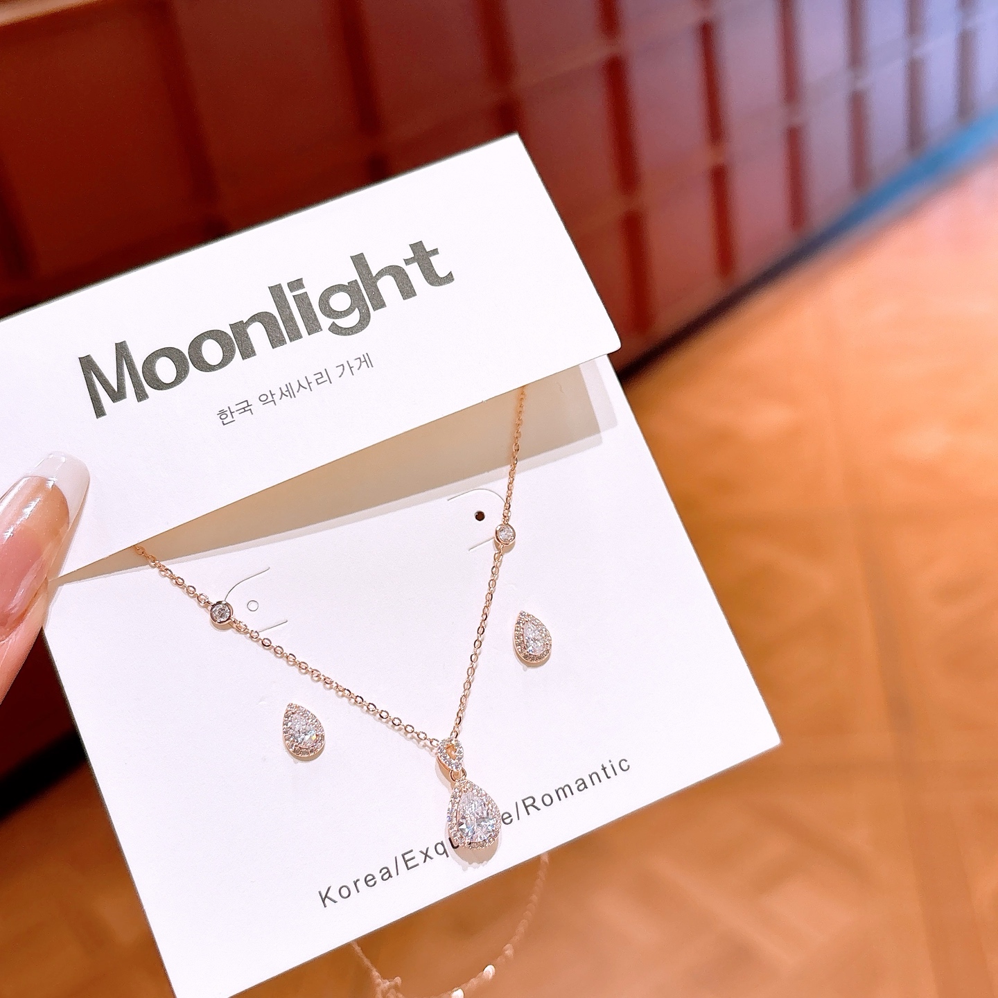 925 Silver Earrings & Necklace Set Sweet Date Night Gold