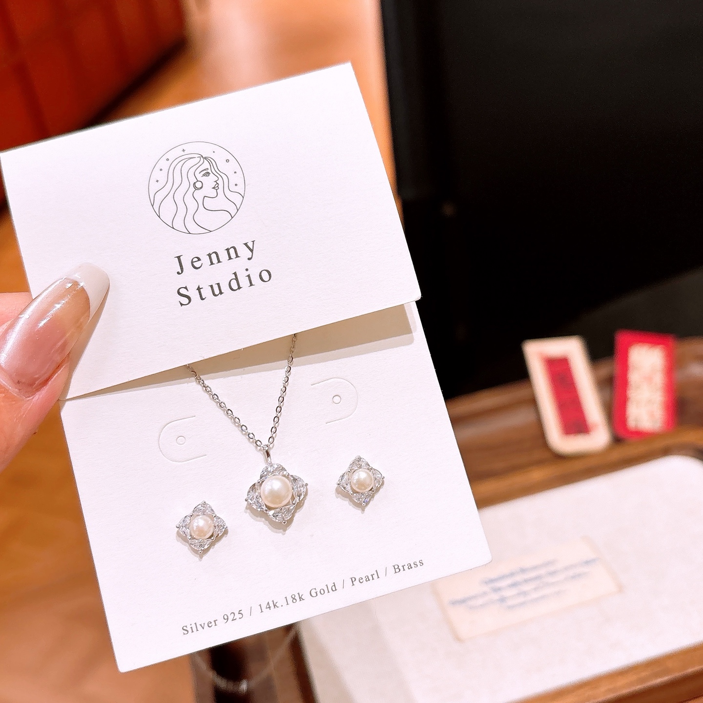 Fine Silver Earrings & Necklace Set Girly Mother's Birthday Gold