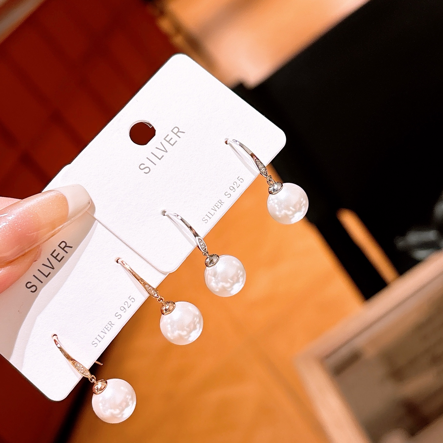 韓国風純銀ドロップ＆スレッドイヤリングシルバー ウェディング