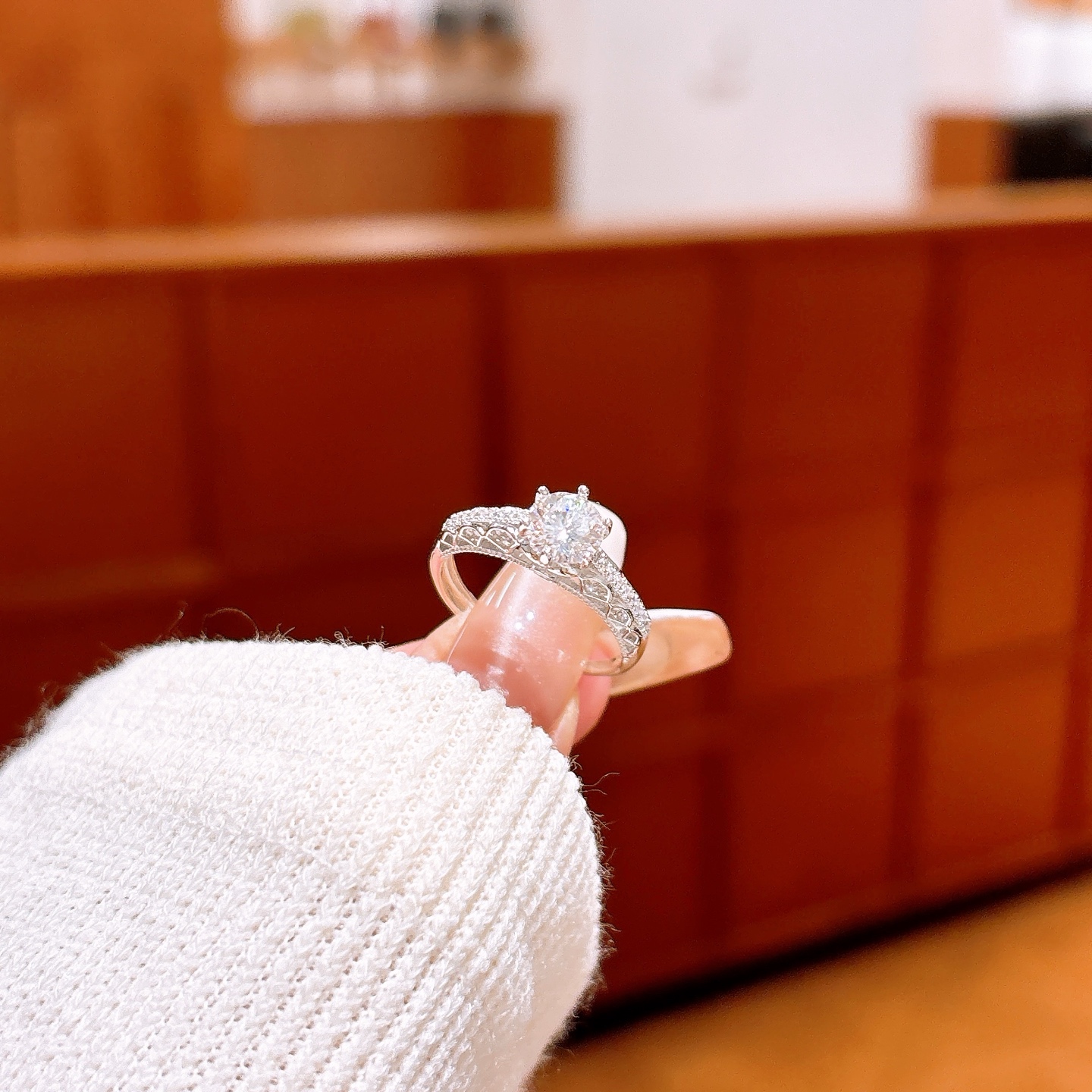 Solid Silver Moissanite Ring Light Luxury Teacher's Day Gold