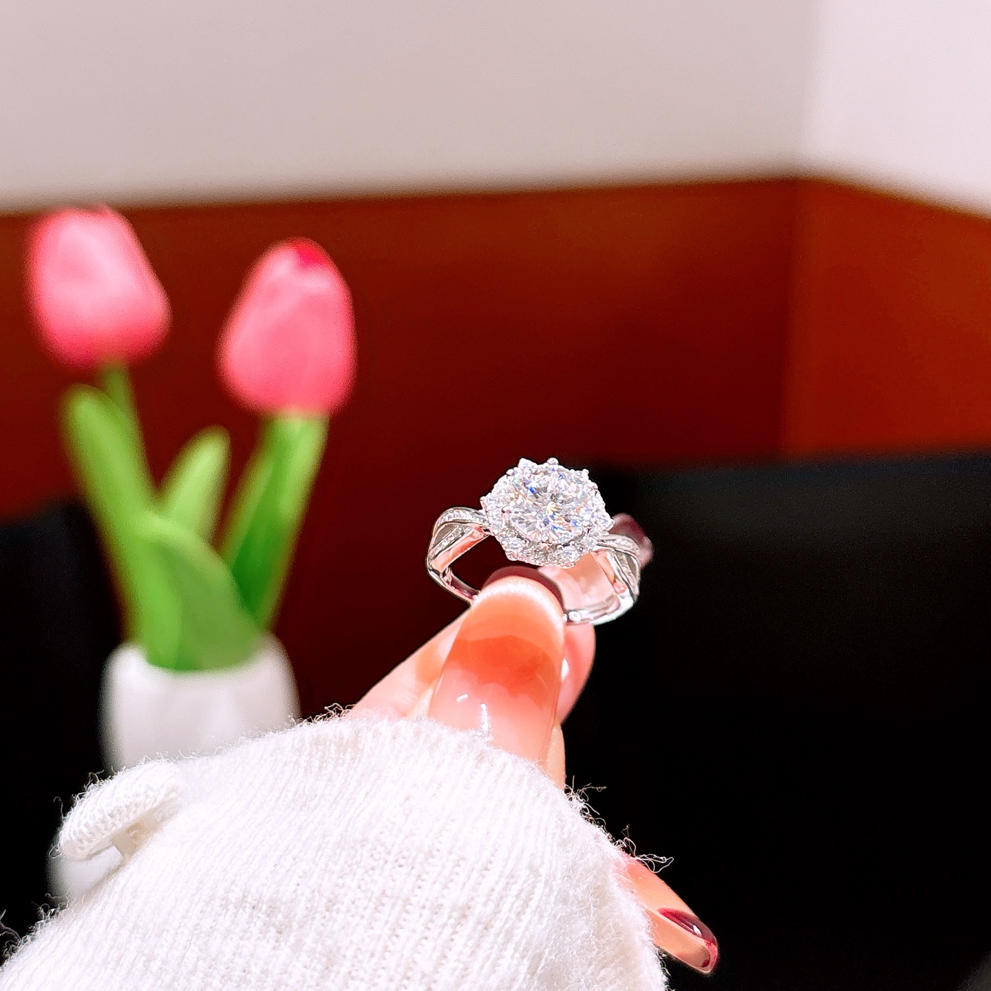 Hypoallergenic Silver Moissanite Ring Sweet Spring Festival Silver