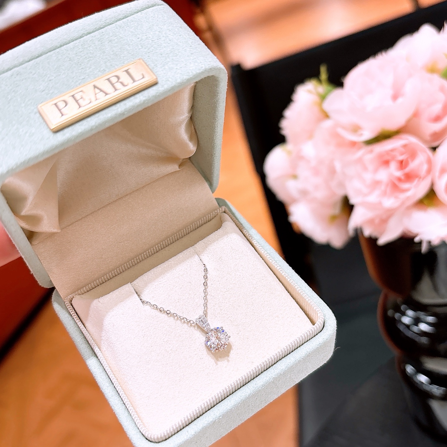 Nickel Free Silver Moissanite Necklace Girly Housewarming Gold