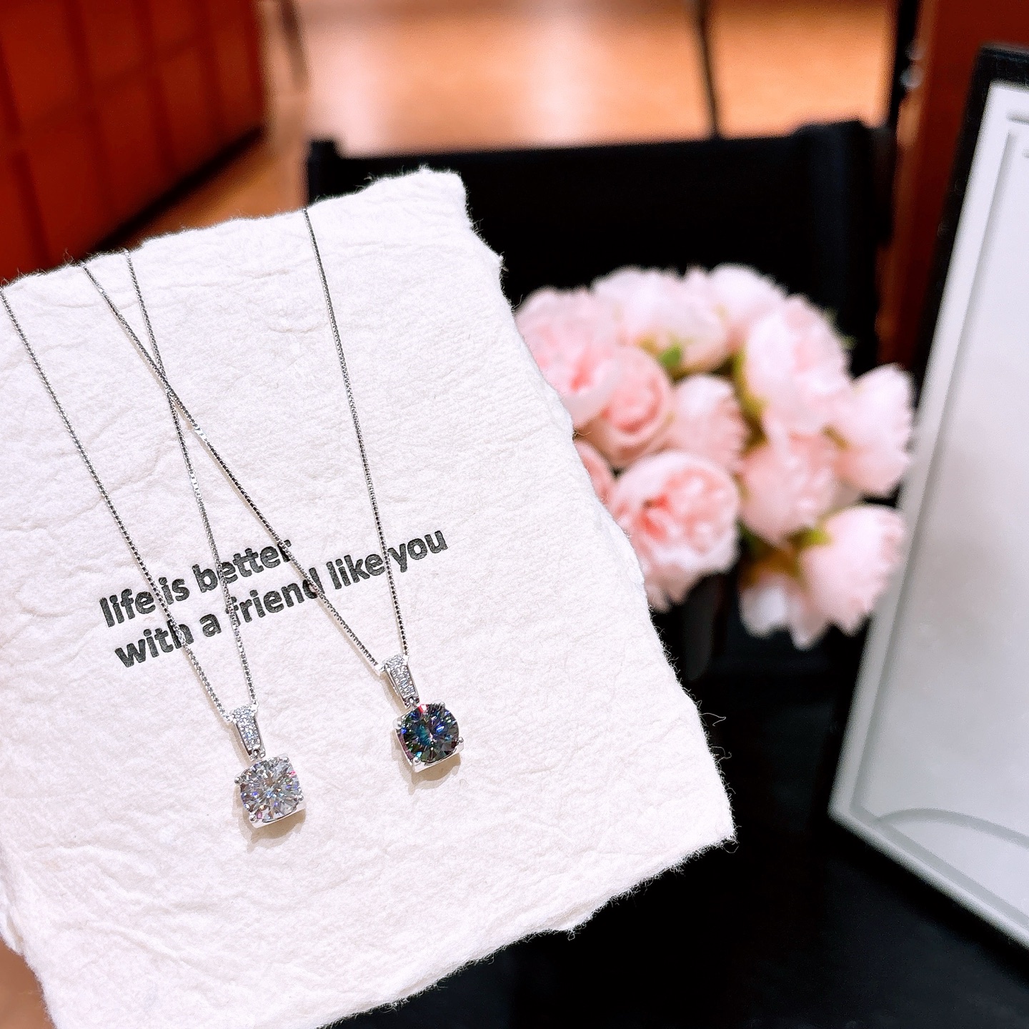 Low Allergy Silver Moissanite Necklace Unique Anniversary Silver