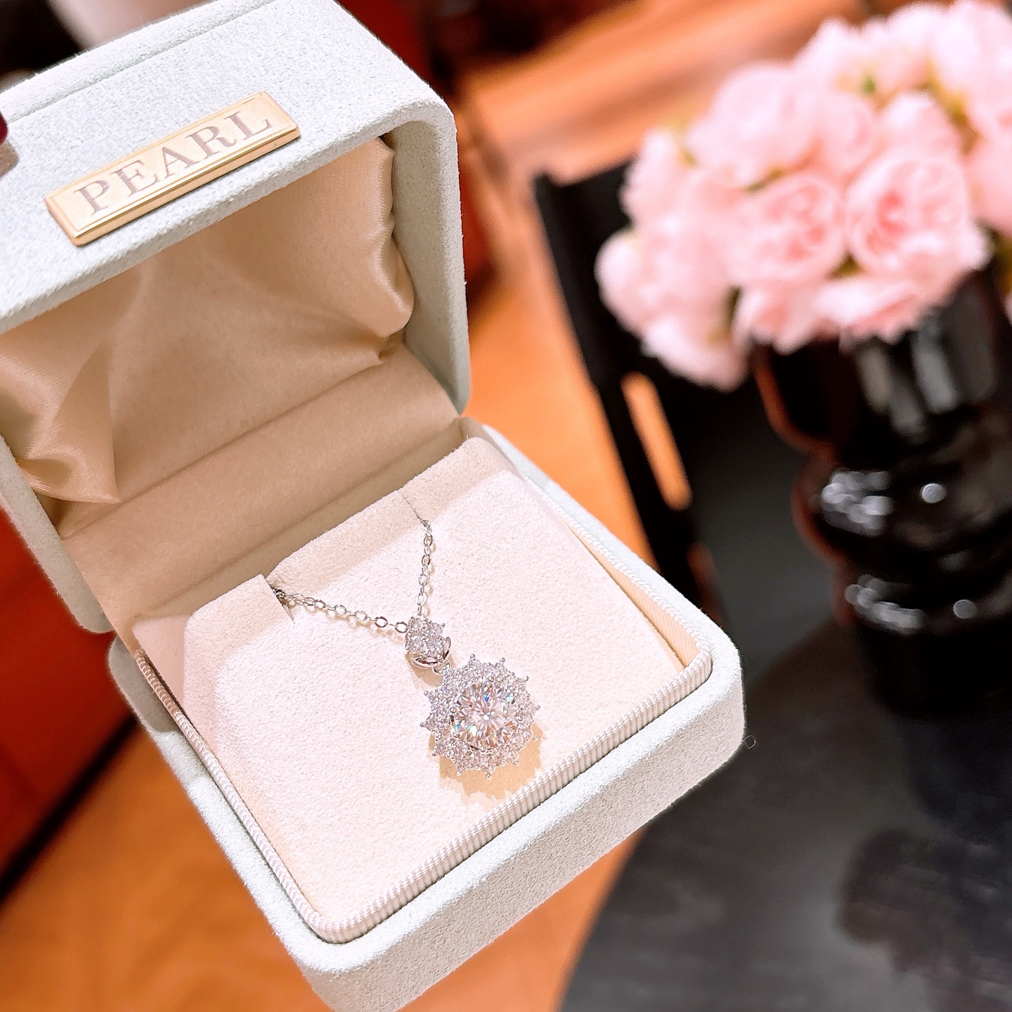 Hochglanzpoliertes Silber Moissanit Kette Romantisch Frühlingsfest