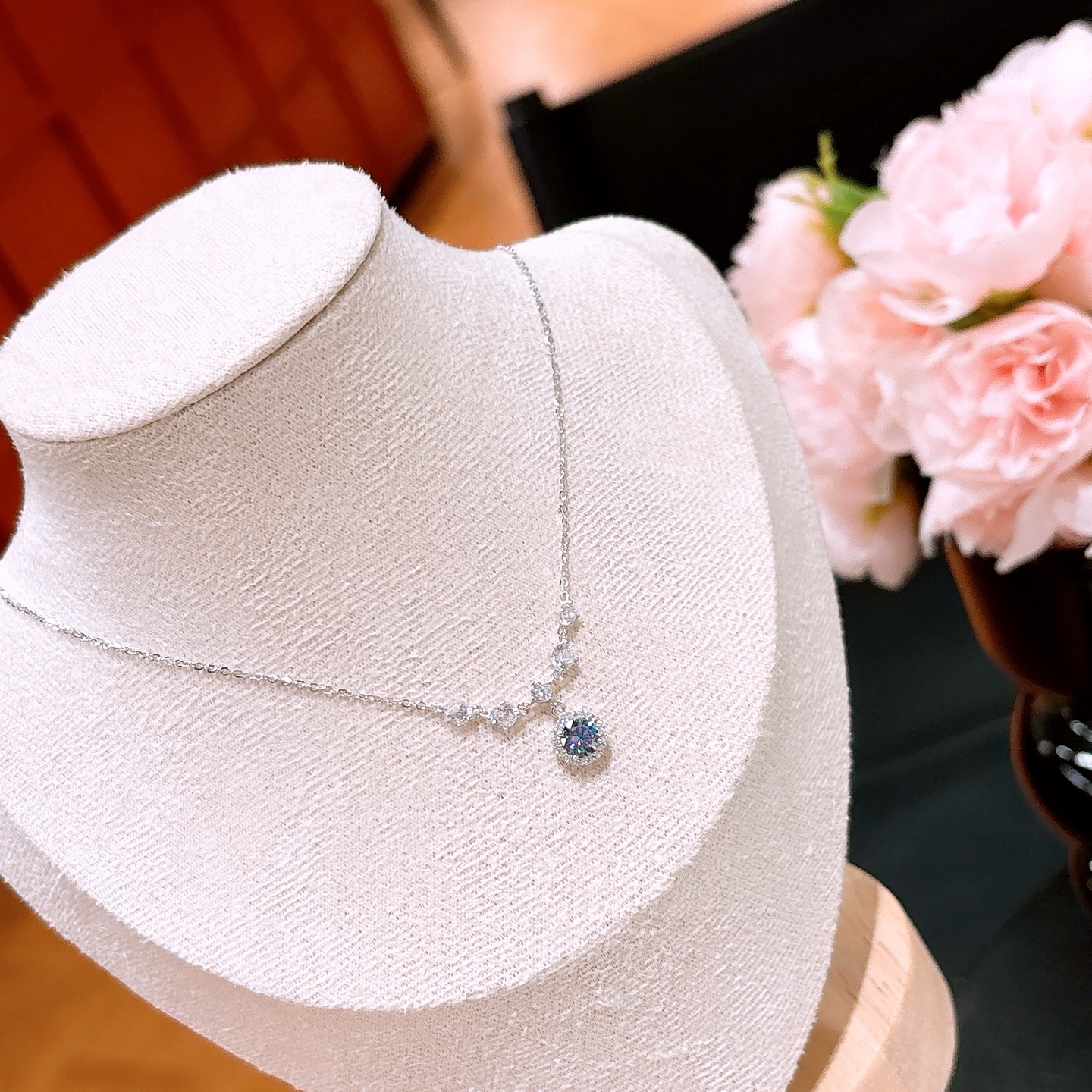 S925 Sterlingsilber Moissanit Kette Rein Hochzeit Silber