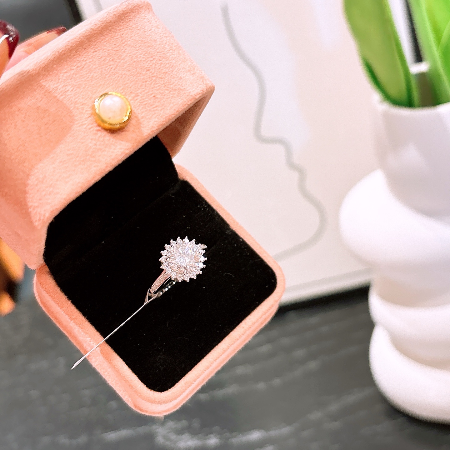 Low Allergy Silver Moissanite Ring Ethereal Valentine's Day Gold