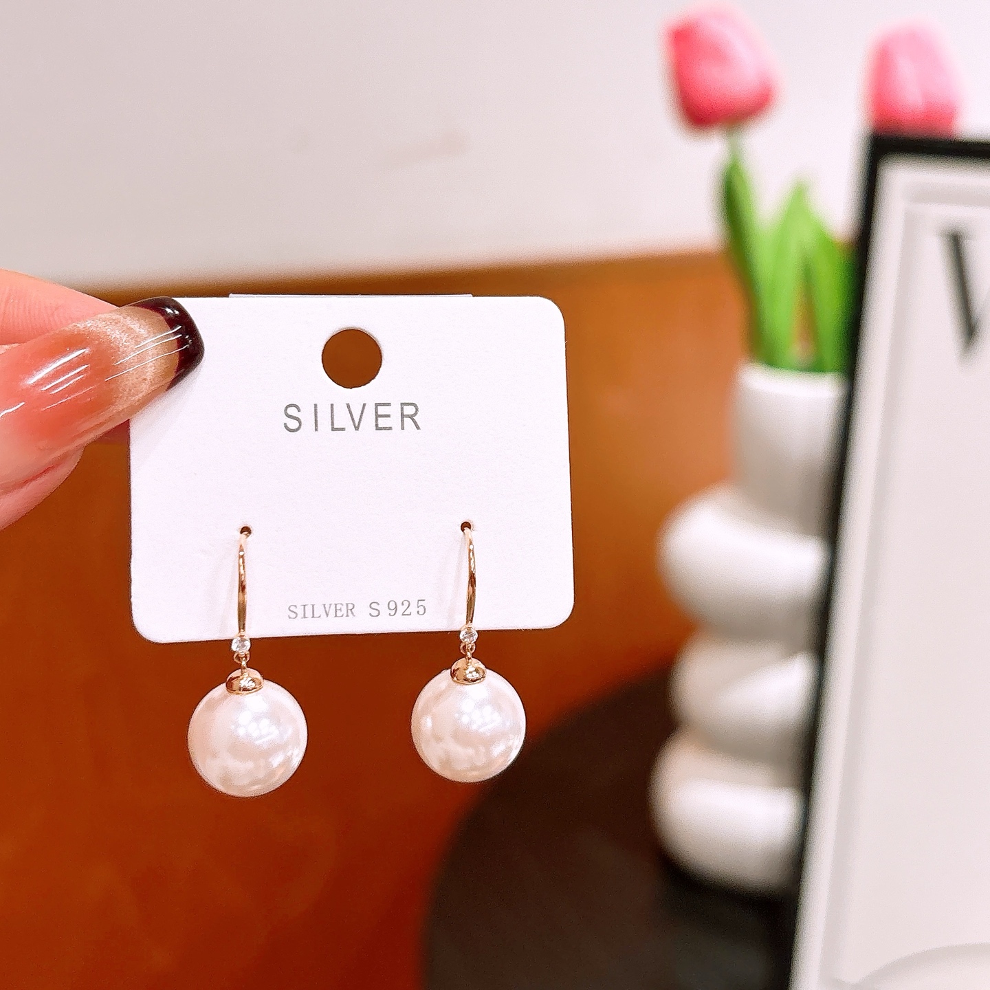 High Polish Silver Drop & Thread Earrings Light Luxury Teacher's Day