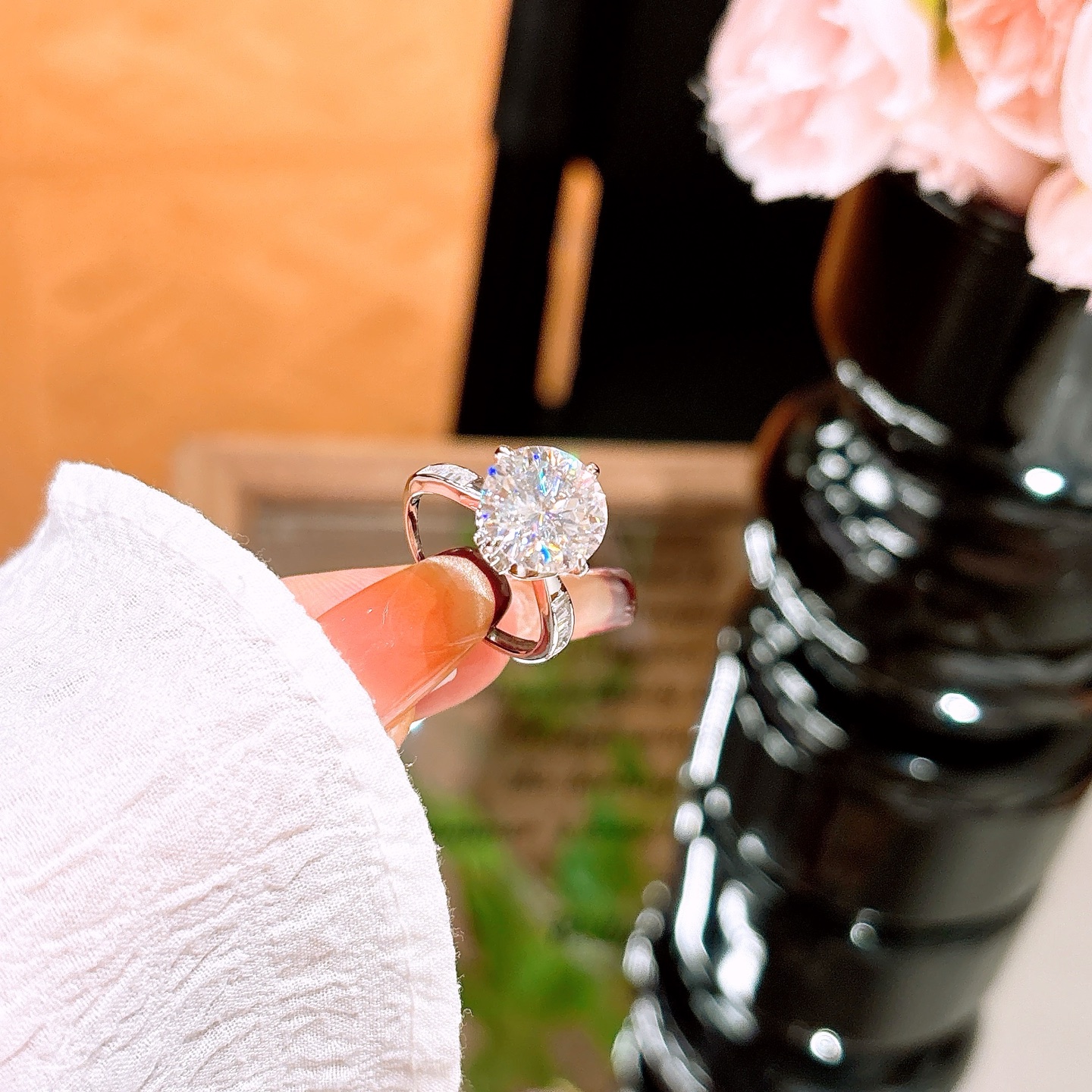 Low Allergy Silver Moissanite Ring Korean Style Office Silver