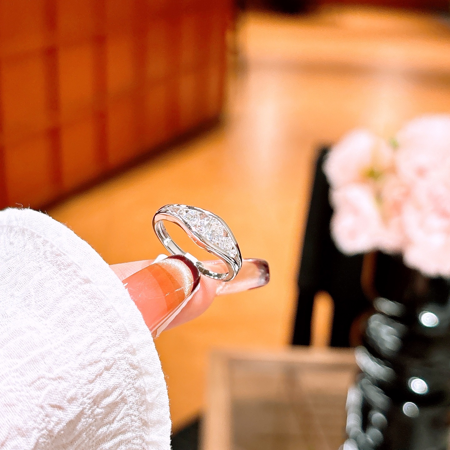 Solid Silver Moissanite Ring Ultra Minimal Wedding Registration Silver