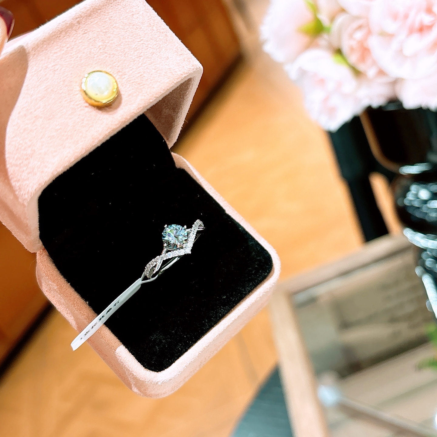 Solid Silver Moissanite Ring Cute Mother's Day Silver