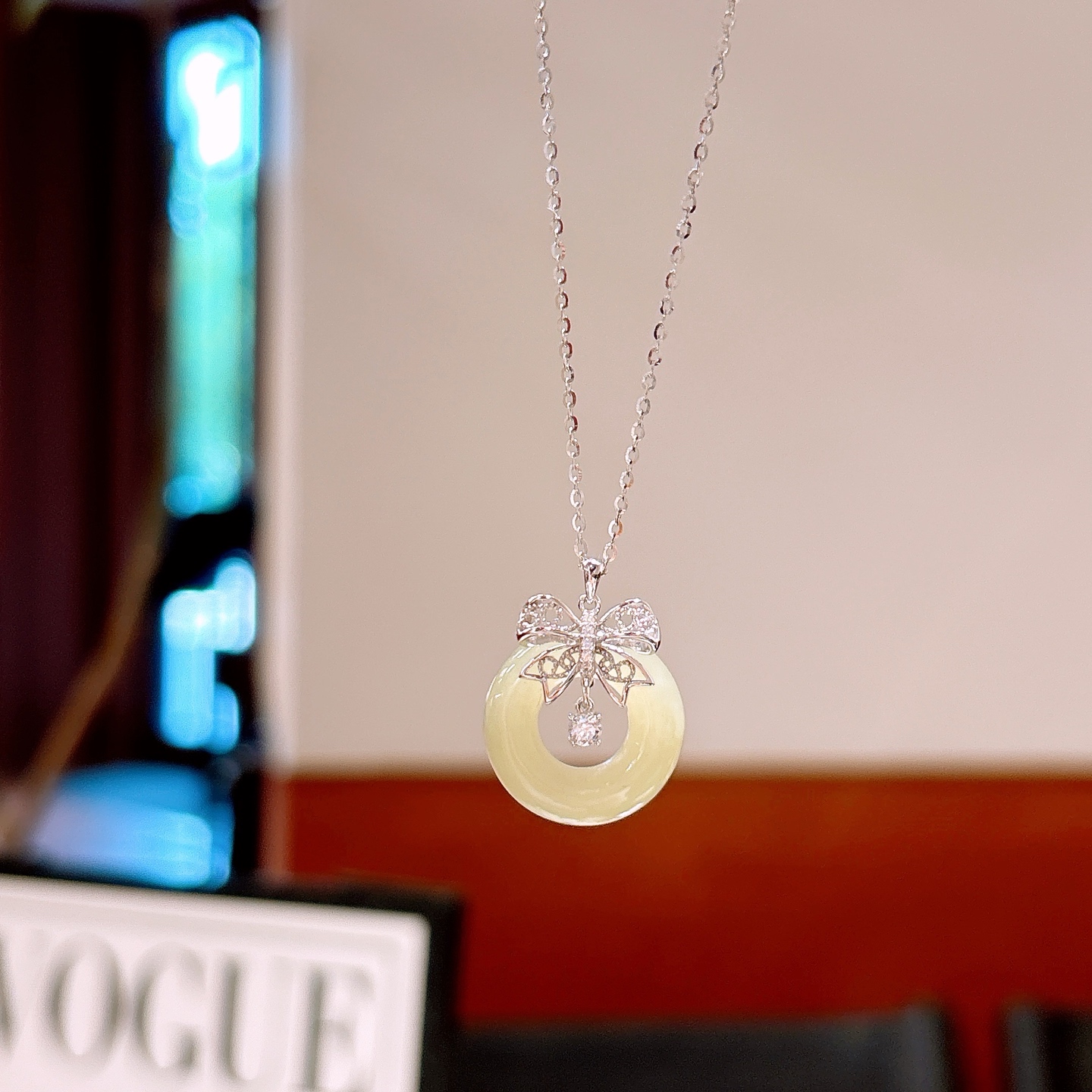 Fine Silver Hetian Jade Necklace Intellectual Housewarming Silver