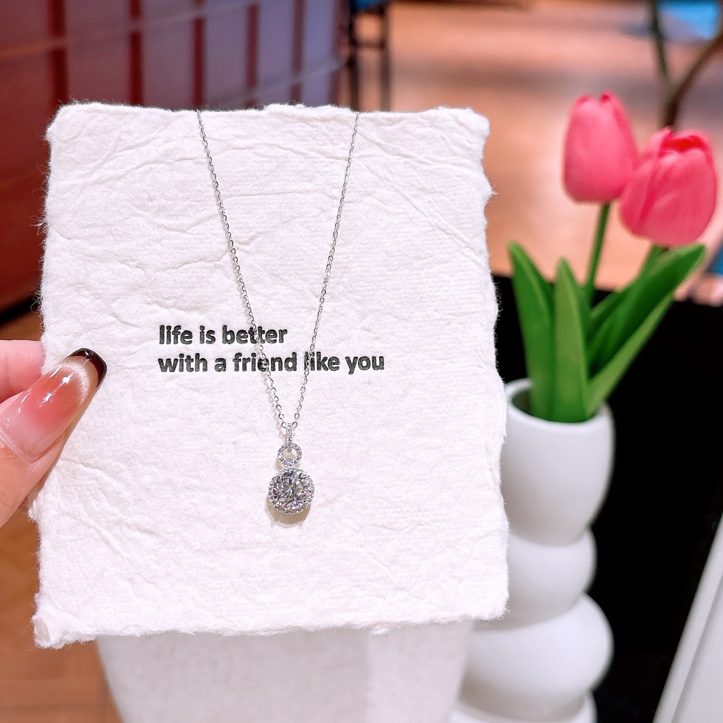 Fine Silver Moissanite Necklace Gentle Annual Party Silver