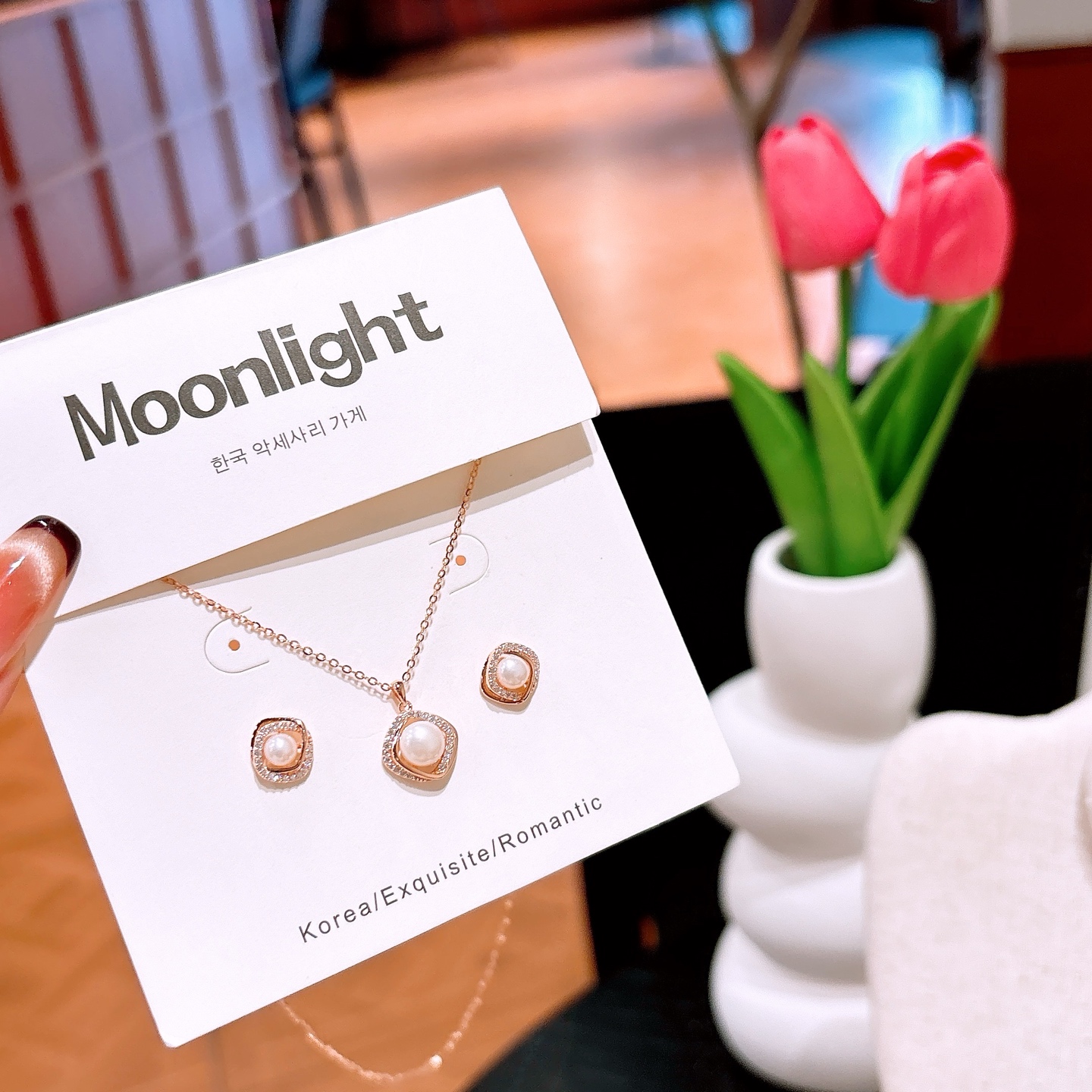 Hypoallergenic Silver Earrings & Necklace Set Sweet Workplace Gold