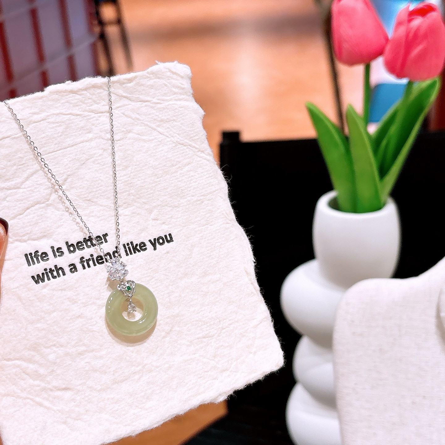 Solid Silver Hetian Jade Necklace Intellectual Teacher's Day Silver
