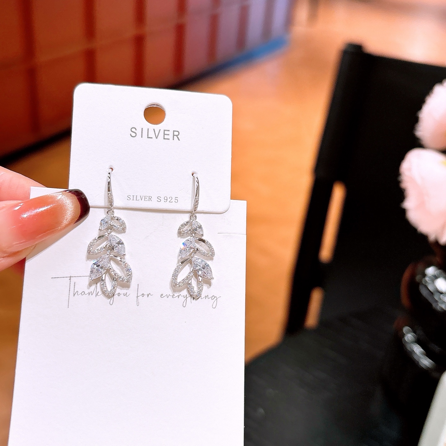 ロマンチックニッケル無添加銀ドロップ＆スレッドイヤリングゴールド ウェディングギフト