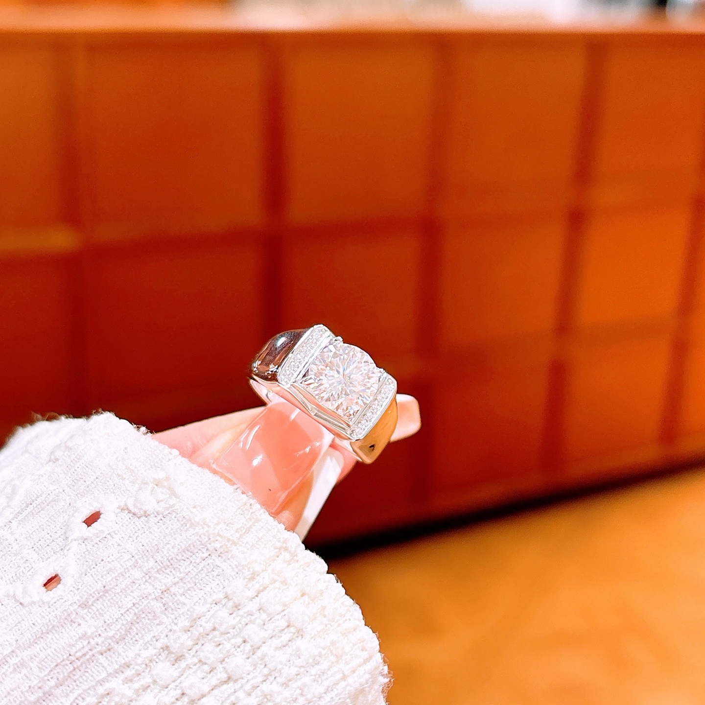 Nickel Free Silver Men's Moissanite Ring Korean Style Engagement Gold