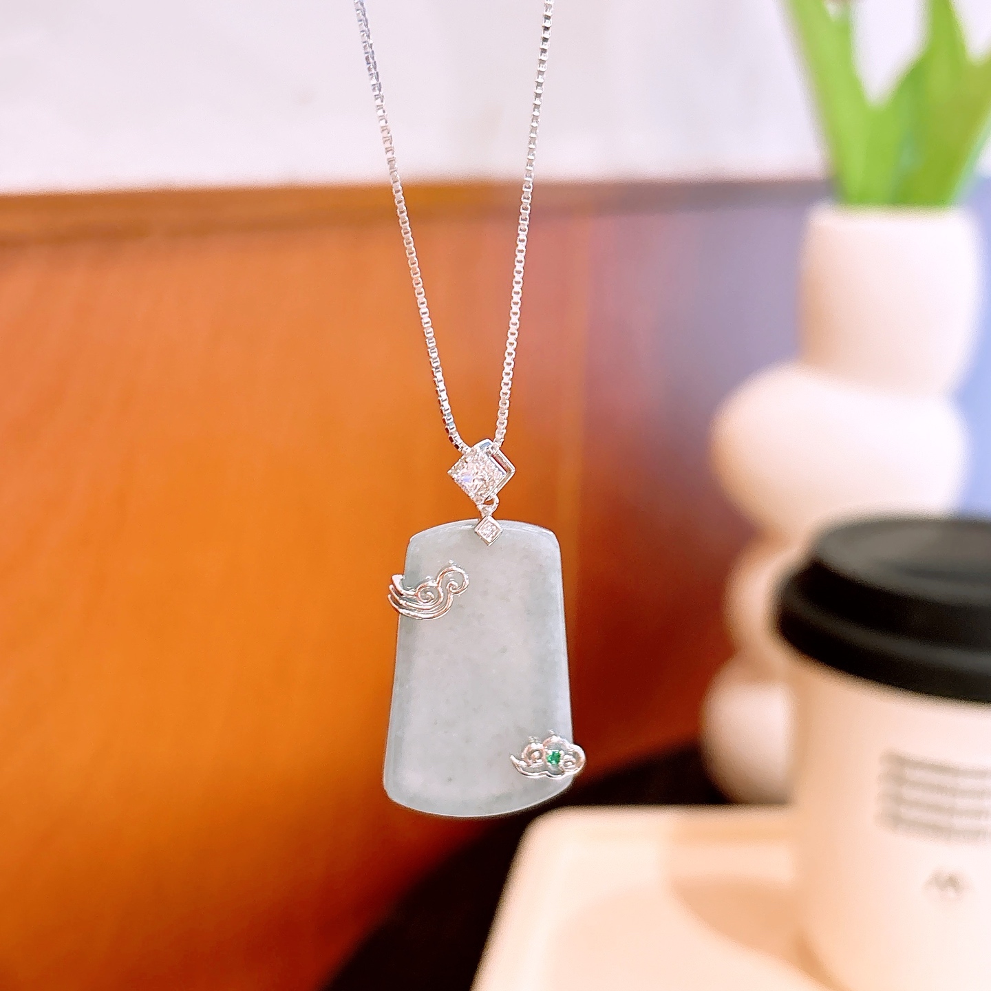 S925 Sterling Silver Jadeite Necklace Artistic Gift for Her Silver