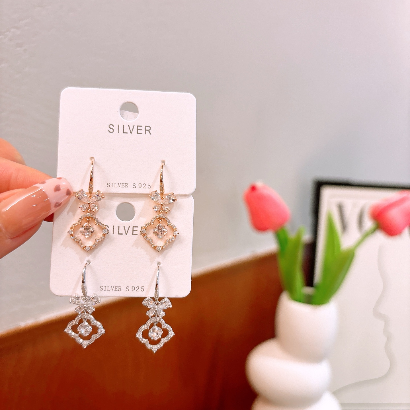 精巧アレルギー対応シルバードロップ＆スレッドイヤリングシルバー クリスマス