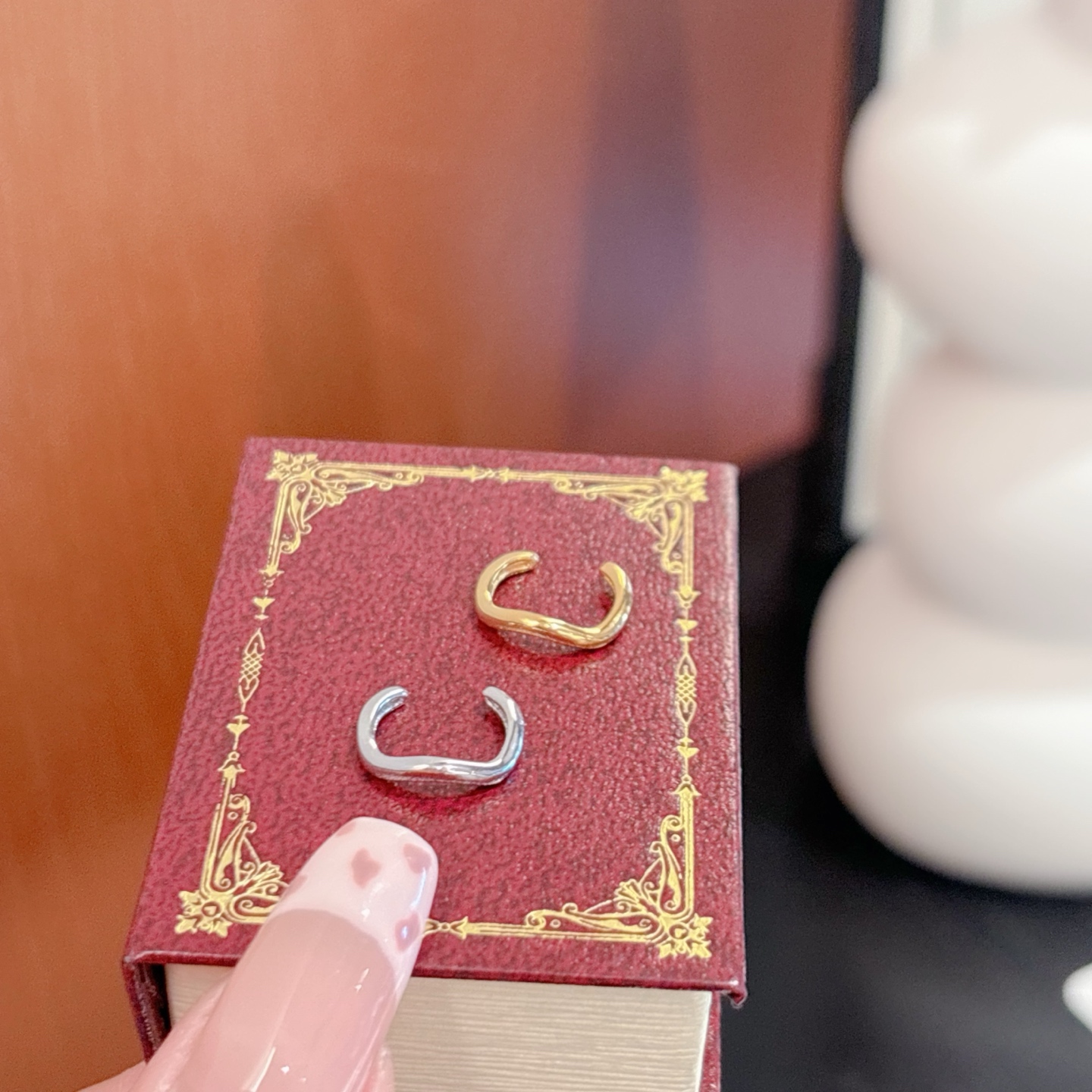 S925 Sterling Silver Clip-on Earrings Artistic Christmas Gold