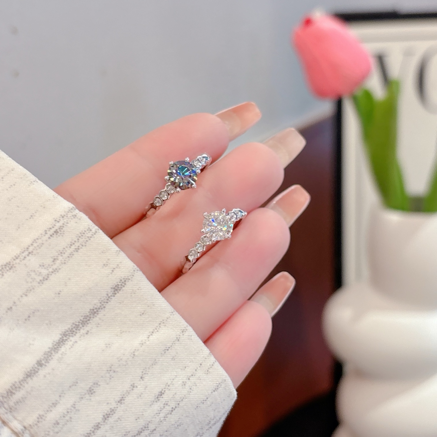 Fine Silver Moissanite Ring Vintage Gift for Her Gold