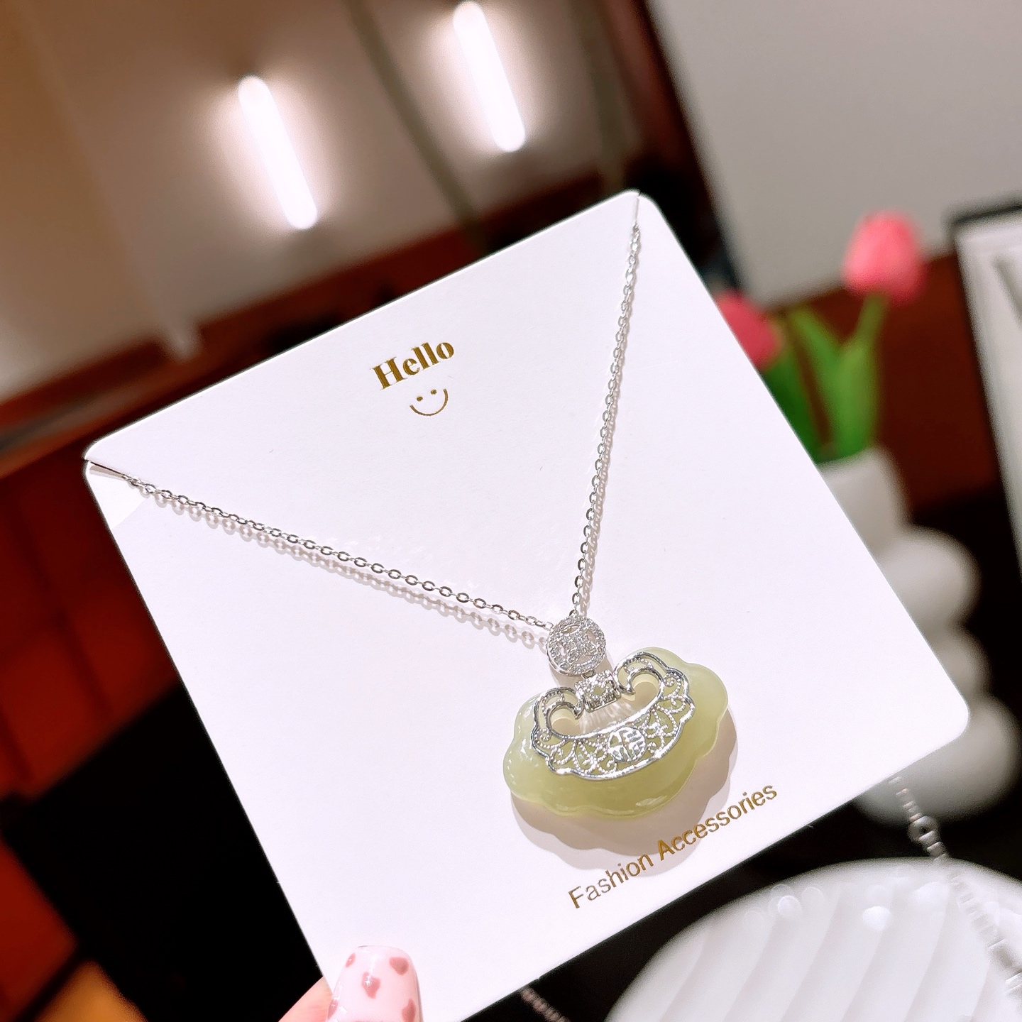 High Polish Silver Hetian Jade Necklace Lively Teacher's Day Gold