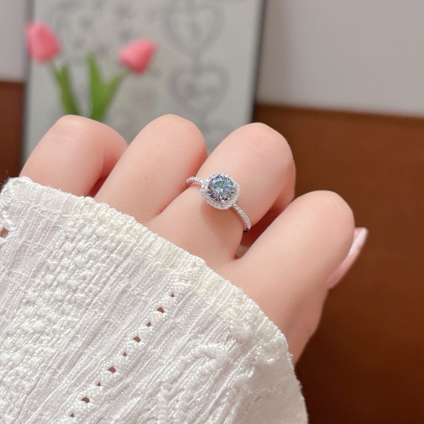 Hypoallergenic Silver Moissanite Ring Lively Christmas Silver