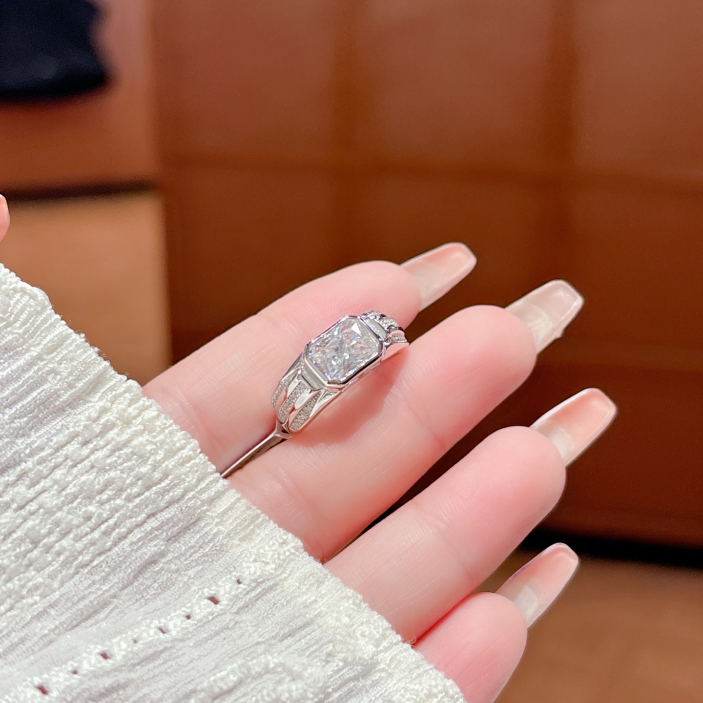 Nickel Free Silver Men's Moissanite Ring Delicate Housewarming Silver