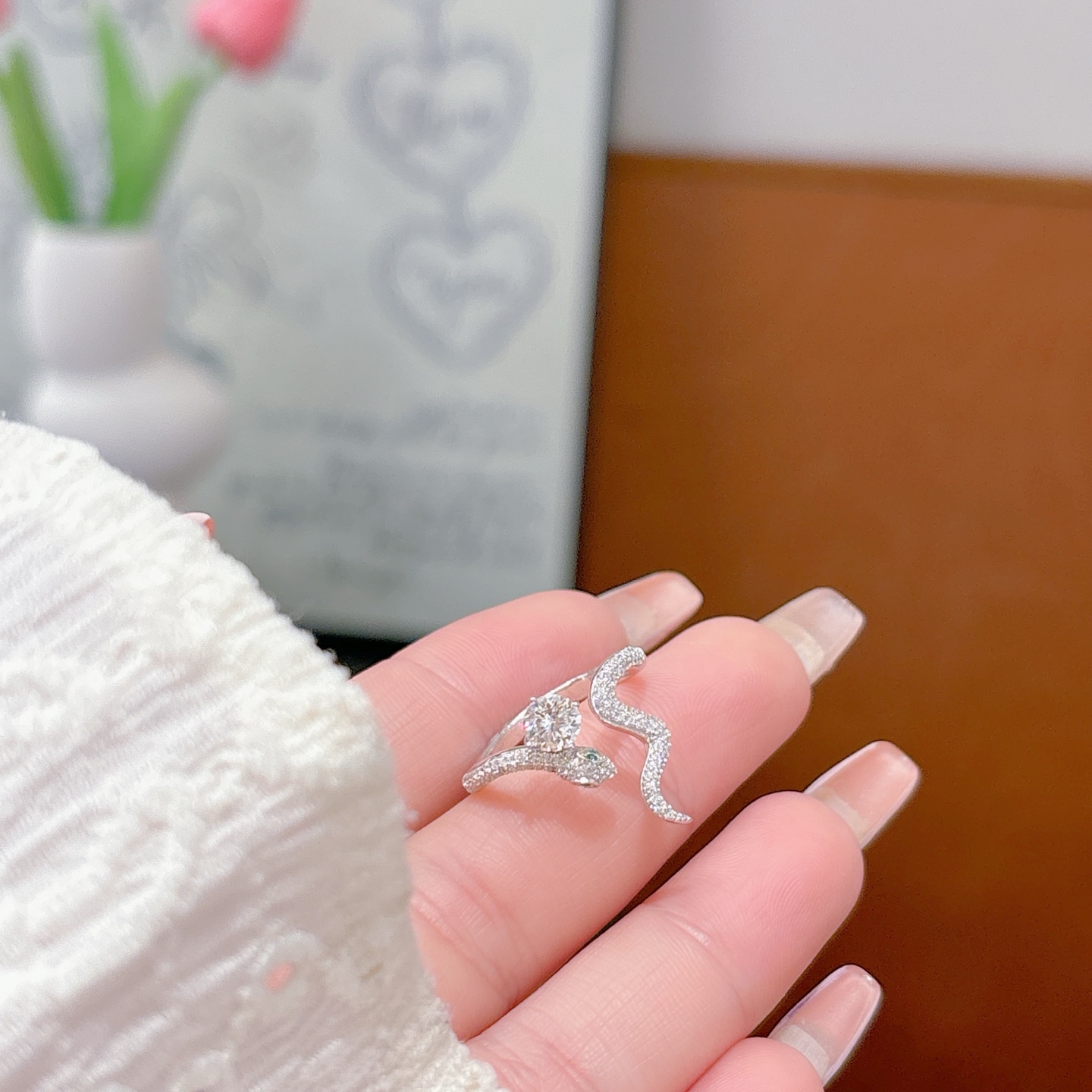 Fine Silver Moissanite Ring Cute Birthday Silver