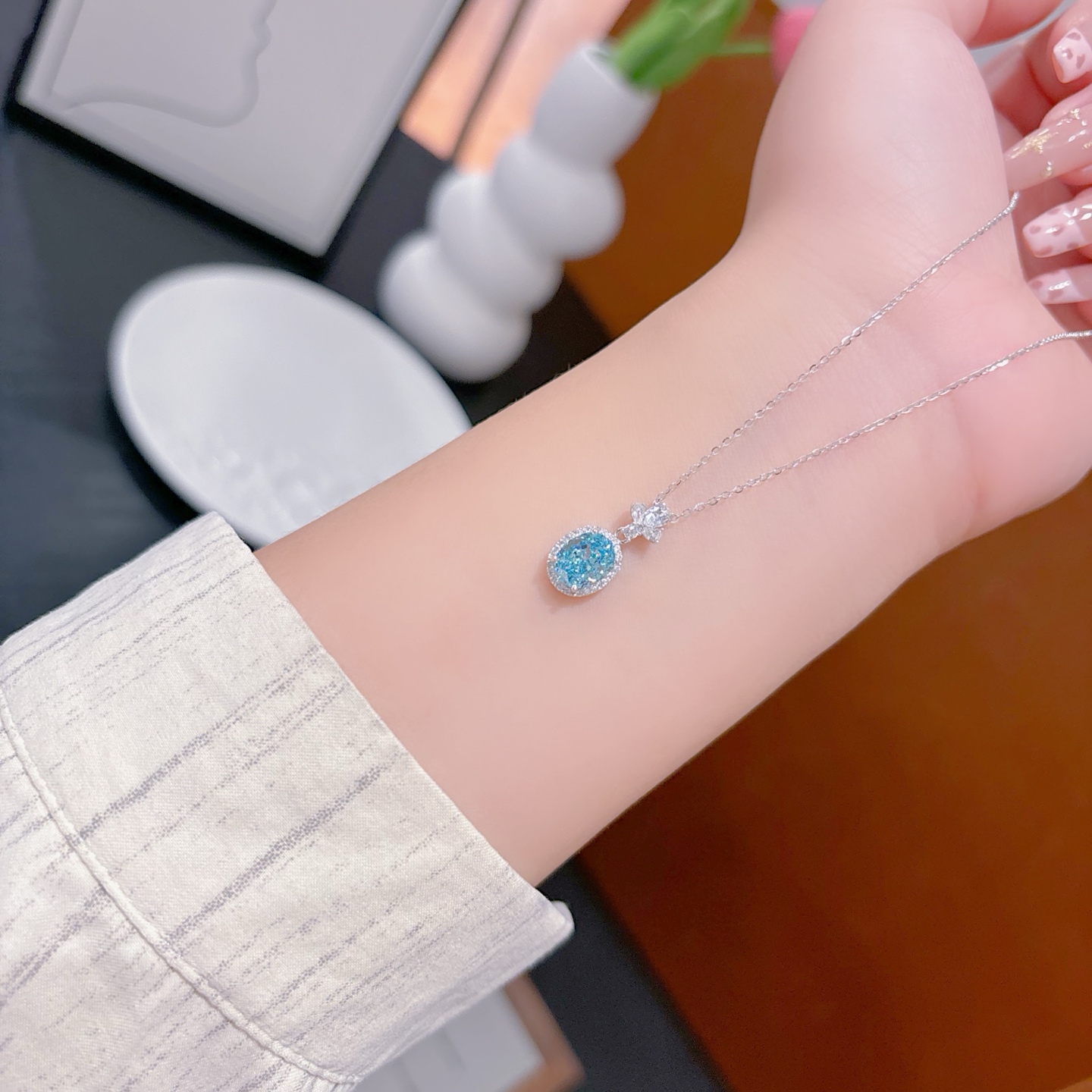 Low Allergy Silver High Carbon Diamond Necklace Ethereal Wedding