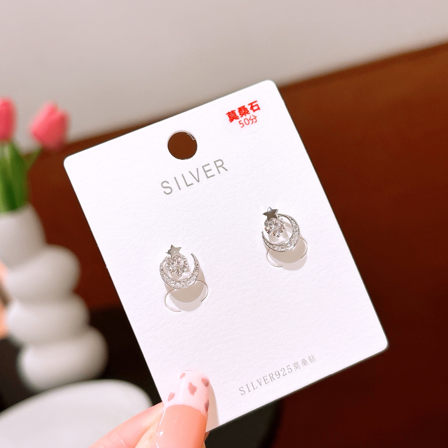 S925 Sterling Silver Moissanite Studs Girly Mother's Birthday Gold