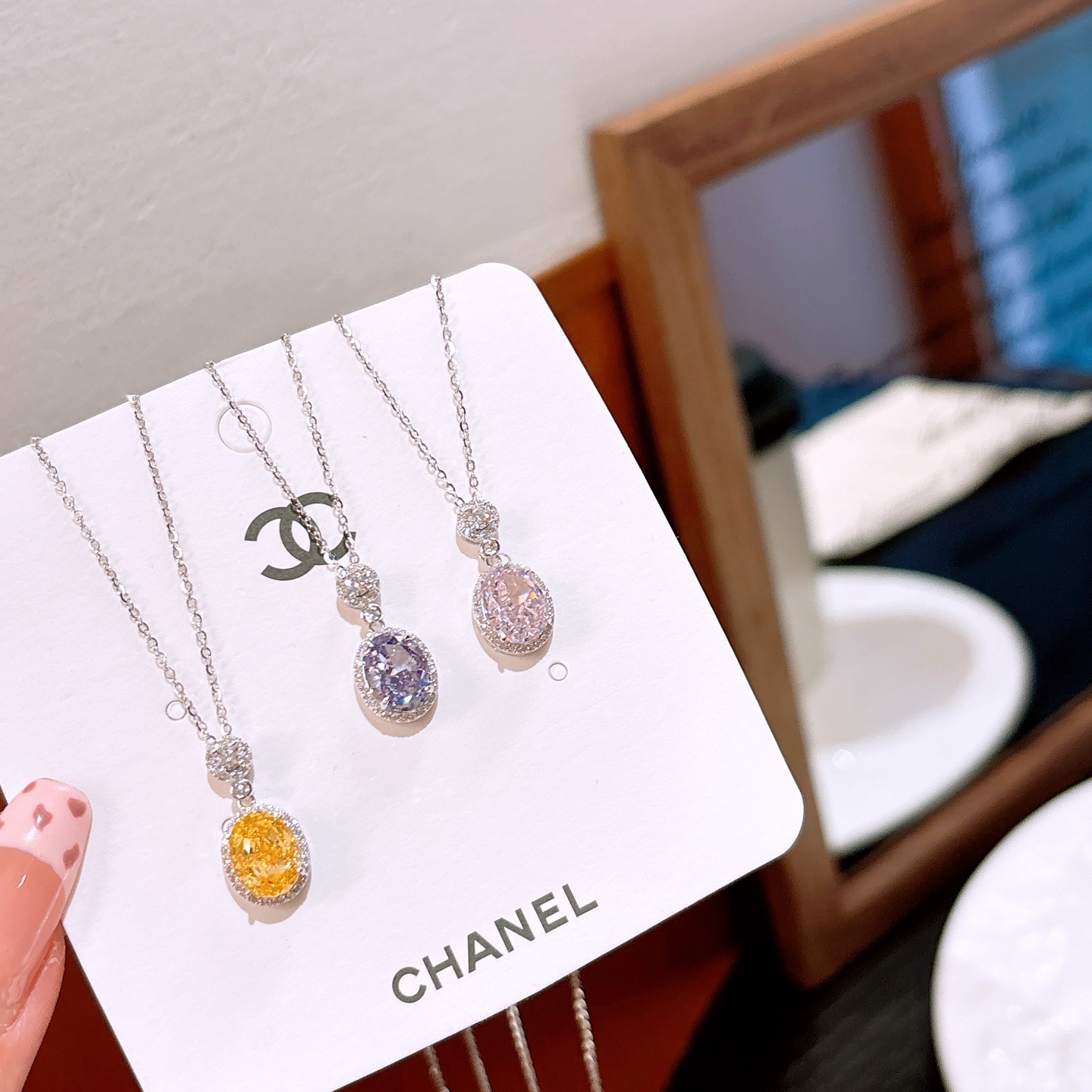 Solid Silver High Carbon Diamond Necklace Girly Annual Party Silver