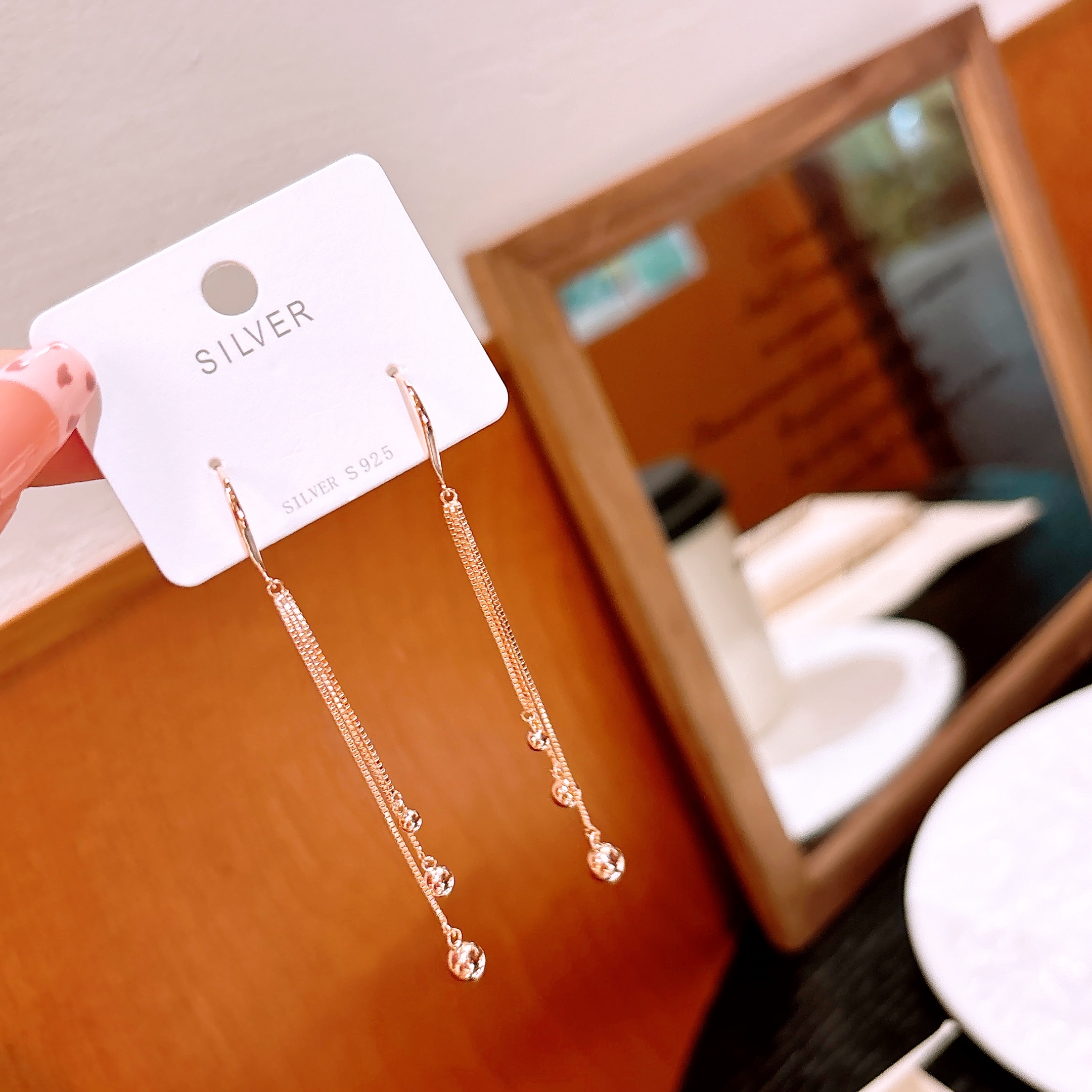 可愛いS925スターリングシルバードロップ＆スレッドイヤリングゴールド バレンタインデー