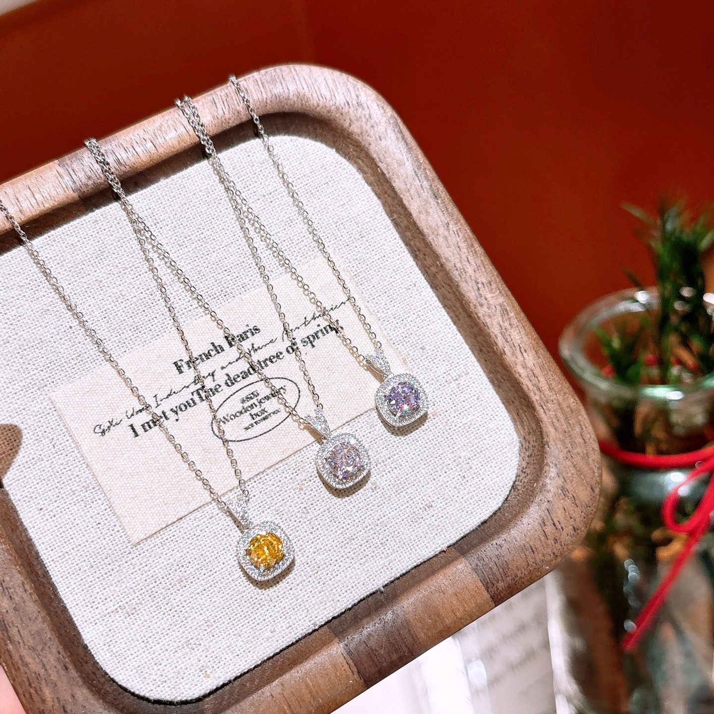 High Polish Silver High Carbon Diamond Necklace Romantic Spring Festival