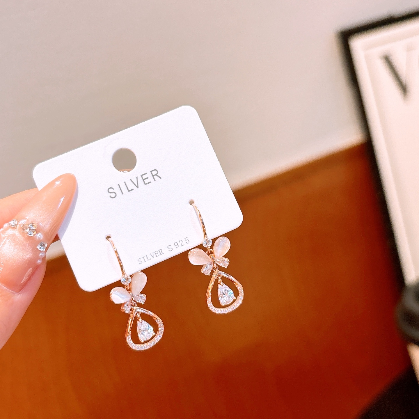 Nickel Free Silver Drop & Thread Earrings Ultra Minimal Spring Festival